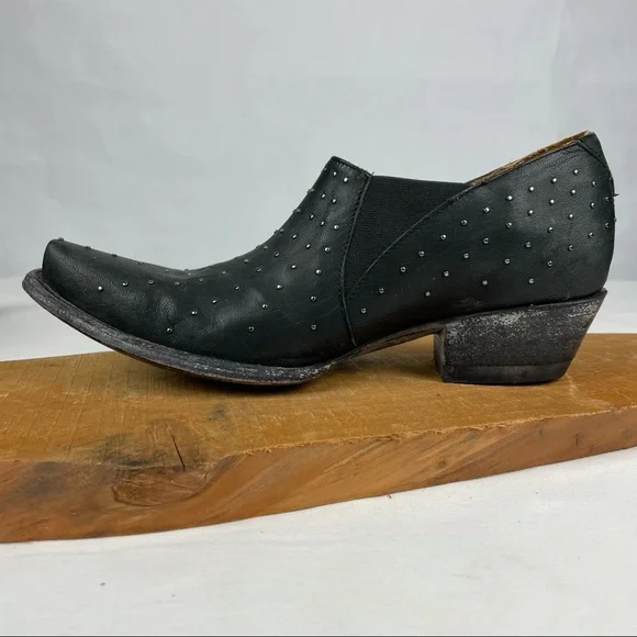 Old Gringo Black Leather Silver Studded Low Cut Ankle Cowboy Cowgirl Booties 8 - Picture 5 of 16